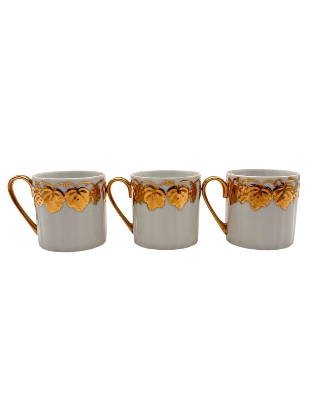 Vintage Porcelain Cup Set Of 3 Gold Handle & Grape Leaf Pattern Signed WM Sharp - Picture 4 of 16